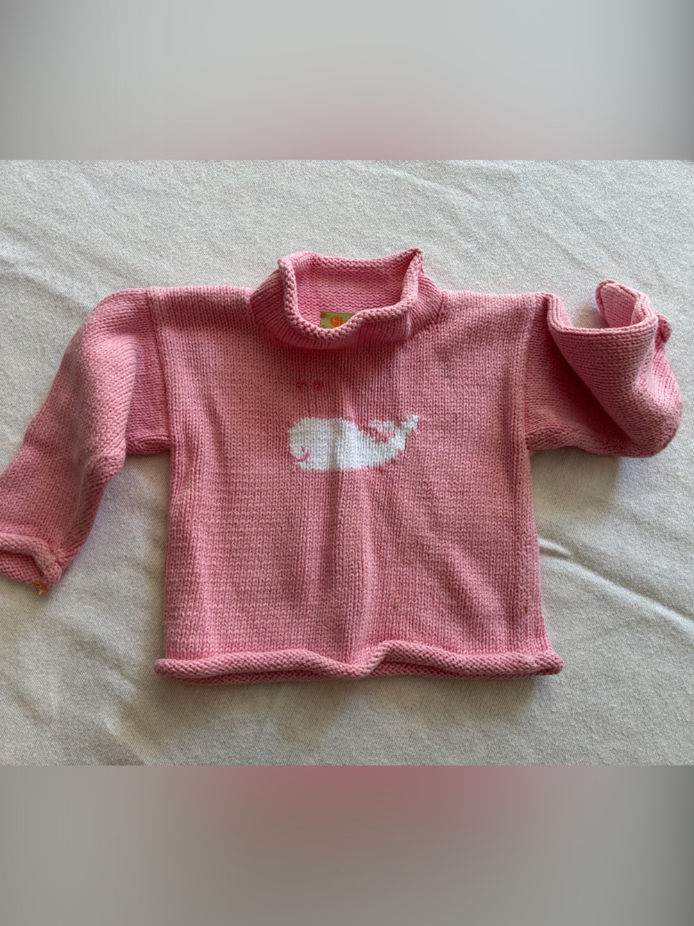 Kids' Pink Knit Roll Neck with White Whale Motif